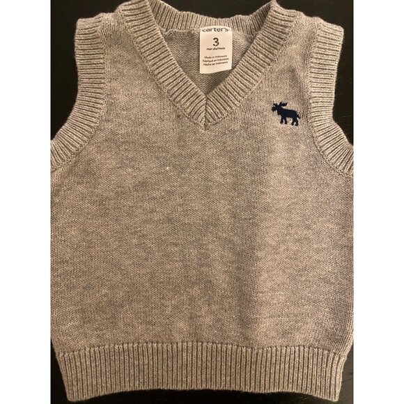 Carters Baby Infant 3mth Grey Knit Sweater Vest Boys V-Neck Church Holiday - Picture 1 of 9
